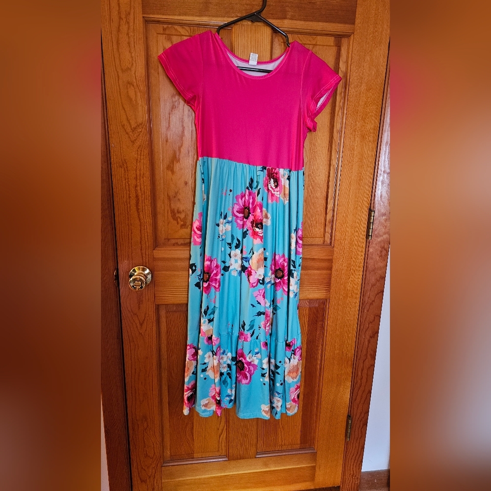 Pink and Blue Floral Kids Dress Size 10/12